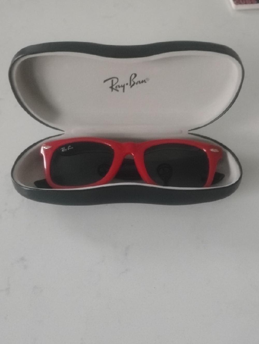 Ray-Ban Red Frame Sunglasses with Green Lenses